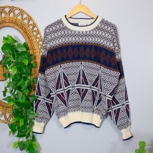 VTG The Men's Store Geometric Intarsia Crewneck Sweater 90s Unisex | True Winter